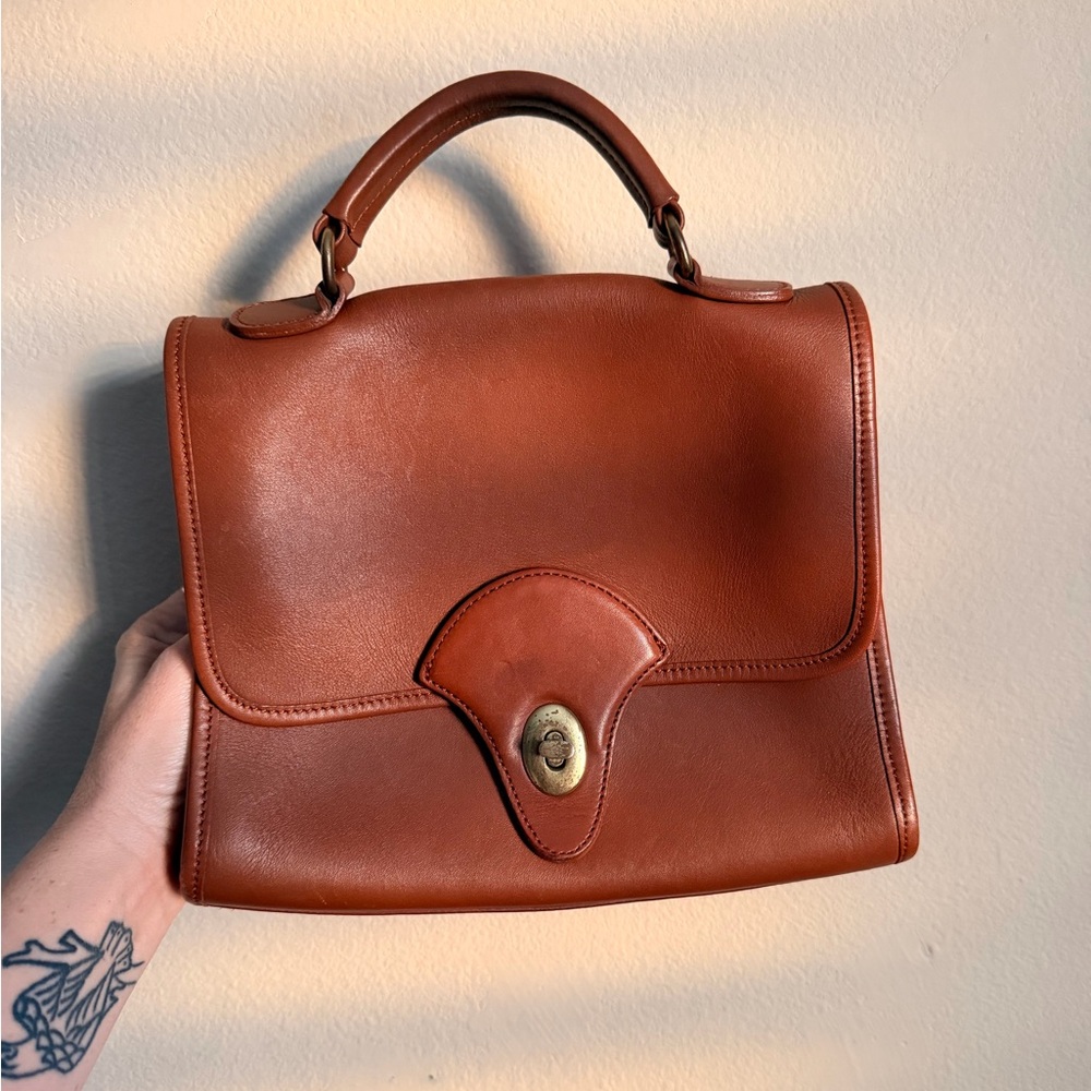 Vintage Kirkland Signature Tan Full Grain Leather Satchel